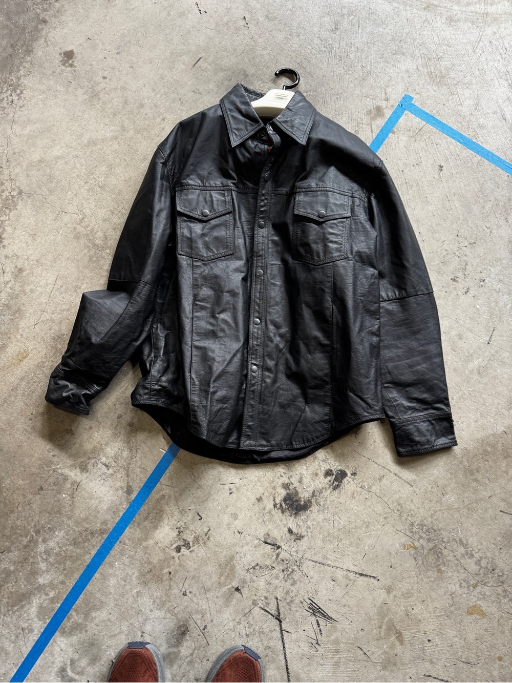 Men's Black Leather Shirt Jacket - Lightweight snap